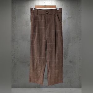 Women's Brown Windowpane Straight-Leg Pants